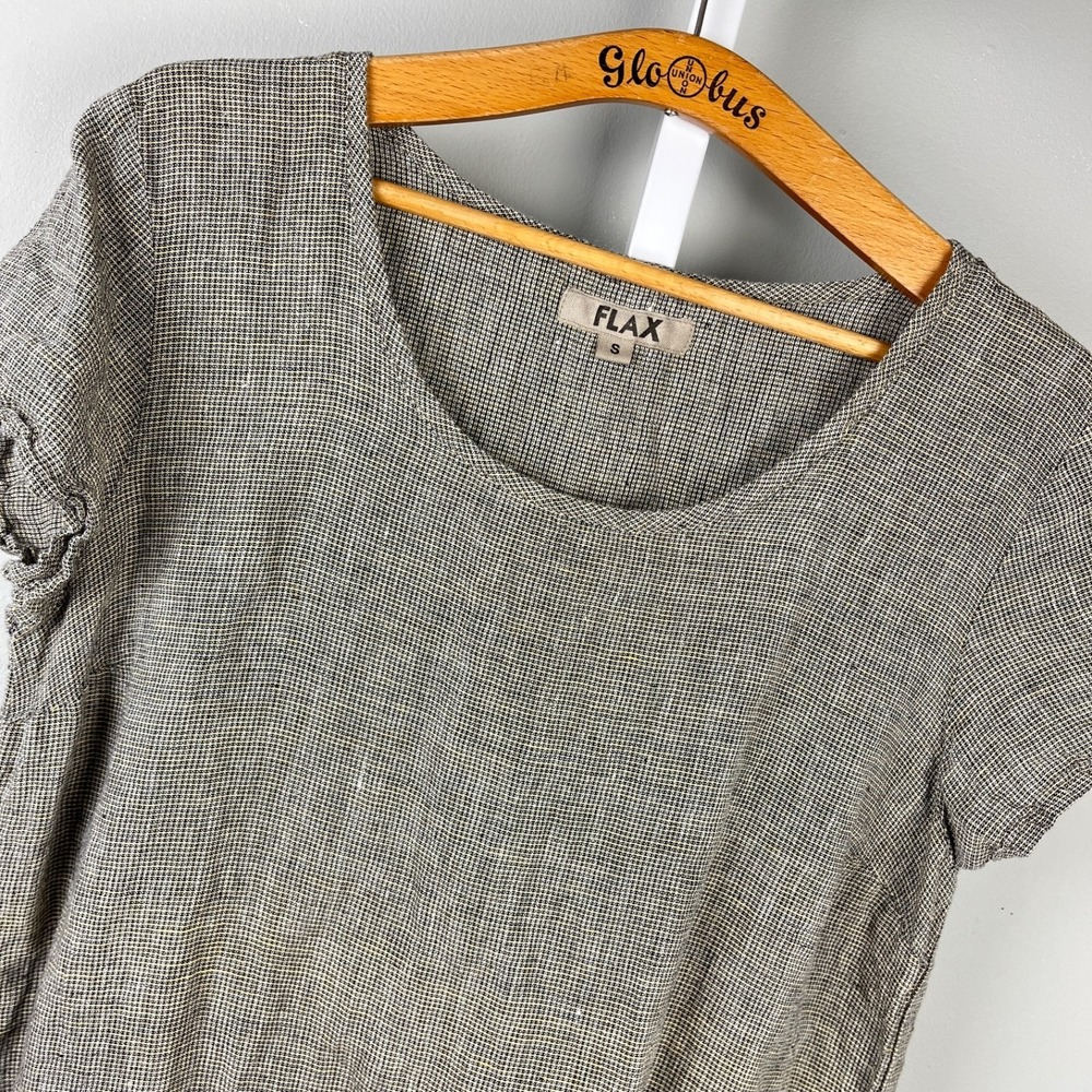 FLAX Jeanne Engelhart Shift Dress Womens S Microplaid 100% Linen‎ Lagenlook